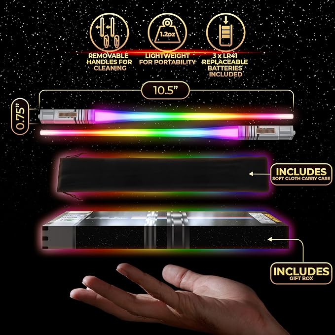 Lightsaber Chopsticks Light Up, STAR WAR Chopstick – 4 Pairs (Red, Blue, Green, Purple) Frosted Tips, Reusable Glow Chop Sticks, BPA-Free, Gift Carry Case