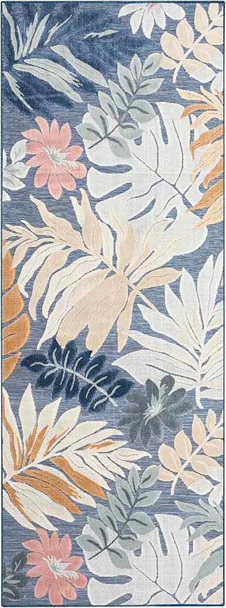 Nourison Home Suncoast Denim Multi 2' x 6' Area Rug - Easy Clean, Non Shedding, Bed Room, Living Room, Dining Room, Kitchen (6' Runner)