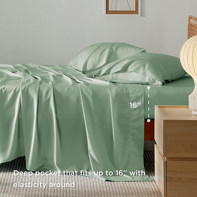 Bedsure Full Size Bed Sheets, Cooling Sheets, Rayon Derived from Bamboo, Breathable & Soft, Deep Pocket Up to 16 Inches, Hotel Luxury Silky Bedding for Hot Sleepers, Sage Green