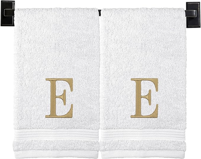 Monogrammed Hand Towels for Bathroom | Luxury Turkish Cotton | Embroidered in USA | Set of 2 | Choose Set Color and Monogram Color | A - Z | Modern Font