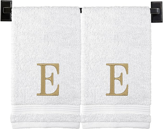 Monogrammed Hand Towels for Bathroom | Luxury Turkish Cotton | Embroidered in USA | Set of 2 | Choose Set Color and Monogram Color | A - Z | Modern Font
