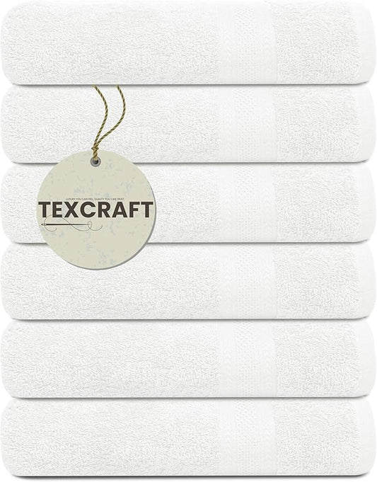Large Bath Towels Set of 6 – 100% Cotton Terry – 24" x 50" – Quick Dry, Soft & Highly Absorbent – White Towels for Bathroom, Gym, Spa, Pool & Daily Use