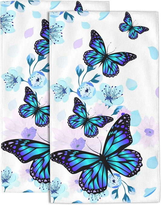 Flowers and Butterfly Hand Towel for Bathroom Set of 2 Hand Bath Towels Soft Absorbent Decorative Towels for Bathroom Kitchen Yoga Home Decor 14 x 28 in