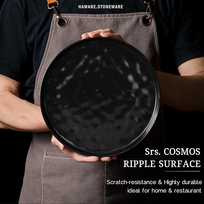 HaWare Dinnerware Sets, 12-Piece Plates and Bowls Set, Stoneware Dish Set for 4, Ceramic Dinnerware for Home Restaurant, Chip and Scratch Resistant, Microwave and Dishwasher Safe, Matte Black