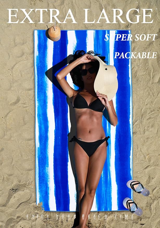 4 Pack Microfiber Lightweight Thin Beach Towel Sand Free Quick Dry Super Absorbent Large Towels for Swimming Pool Yoga Gym Travel Vacation Beach Accessories Essentials for Adults