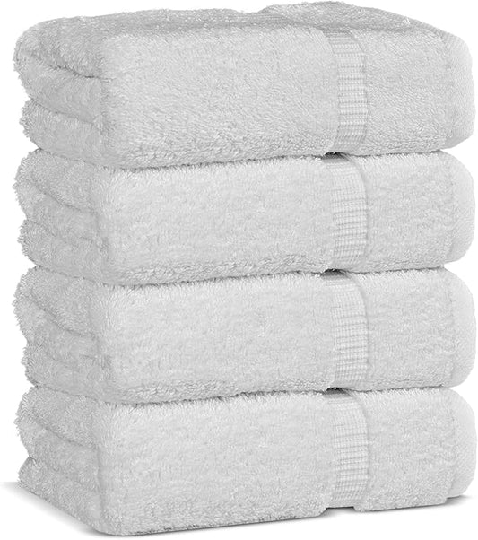 Chakir Turkish Linens 100% Cotton Premium Turkish Towels for Bathroom | 16'' x 30'' (4-Piece Hand Towel, White)