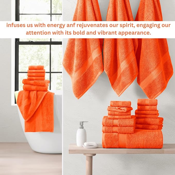 LANE LINEN 100% Luxury Cotton Bath Towel Set - Durable, Quick Dry, Ultra Soft & Highly Absorbent - 4 Bath, 4 Fingertip, 6 Hand Towel, 8 Washcloths, 2 Bath Sheets - Ring Spun Technology - Tiger Lily