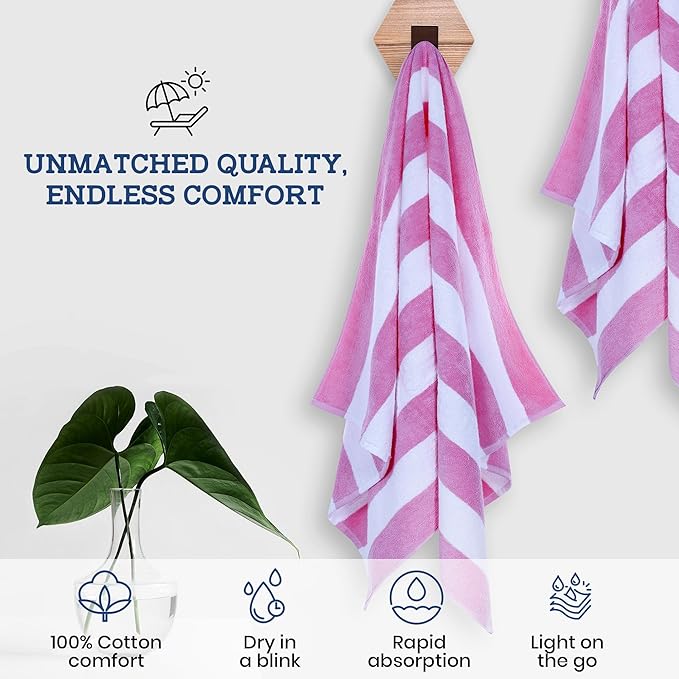 Casa Lino Large Beach Towel Set - Beach Towels Oversized - Highly Absorbent & Quick Dry Pool Towels - Soft 100% Cotton Large Bath Towel Set - 60" x 30" - Pack of 4 - (Camelia Pink)