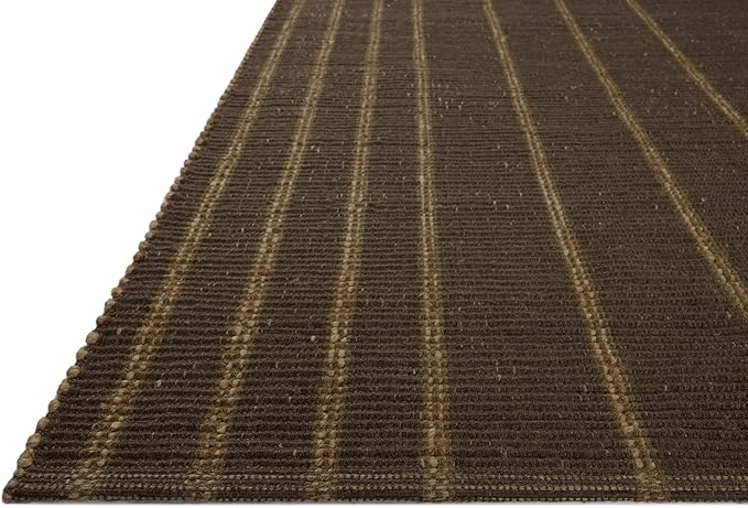 Loloi Leanne Ford Weatherstaff Collection WTS-01 Espresso/Natural 2'-6" x 7'-6" Runner Rug Jute, Striped, Neutral, Hallway, Kitchen, Mudroom, and Bathroom