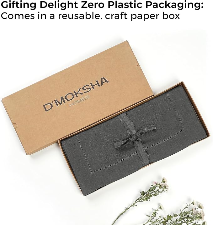 D'Moksha Homes Linen Charcoal Grey Table Runner 132 Inches Long - 100% Pure Linen Extra Long Table Runner 14 x 132 Inch for Winter, Holiday, New Year - Classic Hemstitch