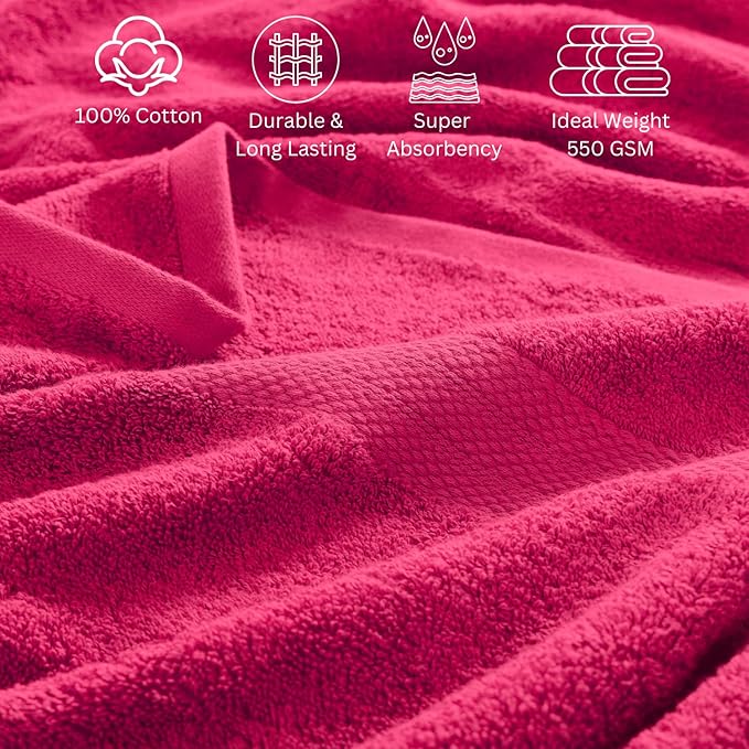 LANE LINEN 100% Cotton Bathroom Towels Set - 24 PCs - Quick Dry, Soft & Absorbent - Genlte On Skin - 4 Bath, 4 Fingertip, 6 Hand Towel, 8 Washcloths, 2 Bath Sheets for Her - Fuchsia