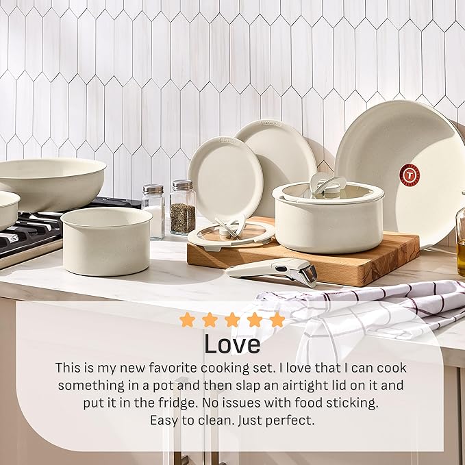 T-fal Ingenio Essentials Cookware Set with Detachable/Removable Handle 11 Piece, Granite Titanium Non Stick, Induction, Oven Broiler Safe 500F, Stackable, Pots and Pans Set, RV Camping, Fry Pans Beige