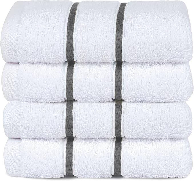4 Packed White Washcloth Set, 100% Turkish Cotton Washcloths Washrags, Small Hand Face Towels for Bathroom and Kitchen, Dark Gray