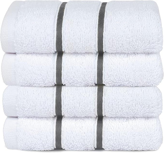 4 Packed White Washcloth Set, 100% Turkish Cotton Washcloths Washrags, Small Hand Face Towels for Bathroom and Kitchen, Dark Gray