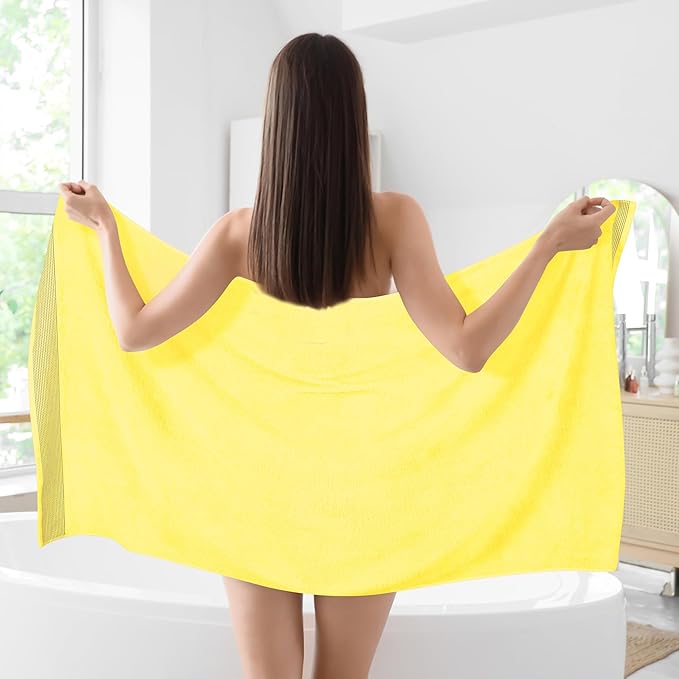Belizzi Home Cotton 2 Pack Oversized Bath Sheet 35 x 70, Large Bath Sheet, Ultra Absorbent, Compact, Eco-Friendly and 100% Recyclable, Quick Drying and Lightweight Towel - Lime Yellow