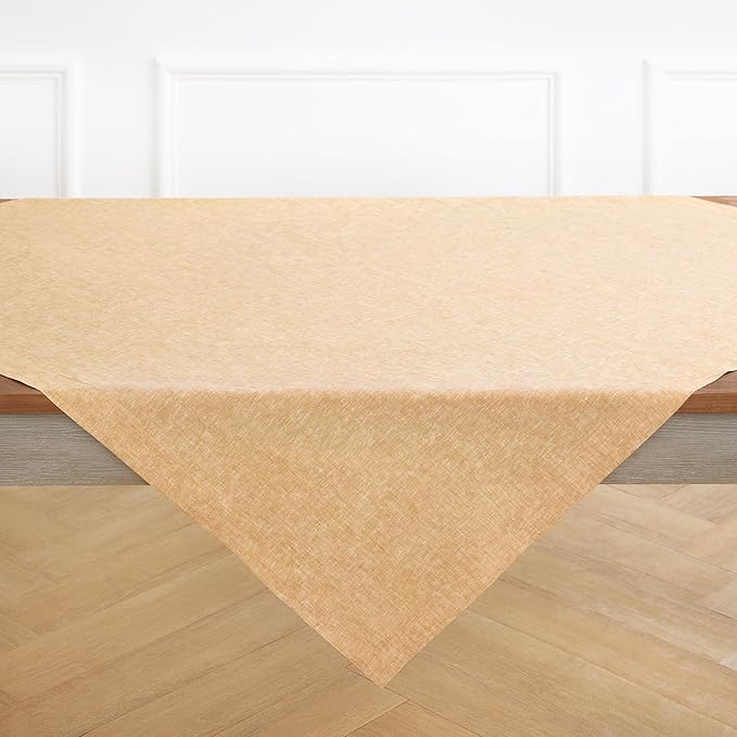 Solino Home Linen Cloth Tablecloth 52 x 52 Inch - 100% Pure Linen Golden Nugget Square Tablecloth - Athena, Machine Washable Table Throw