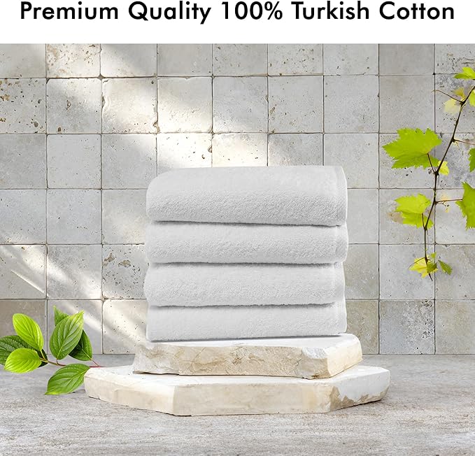 Classic Turkish Towels CTT - Premium 4 Piece Bath Towel Set, Made with 100% Turkish Cotton, Quick Drying, Highly Absorbent & Comfy Towels for Spa & Hotel | 27"x54" (White)