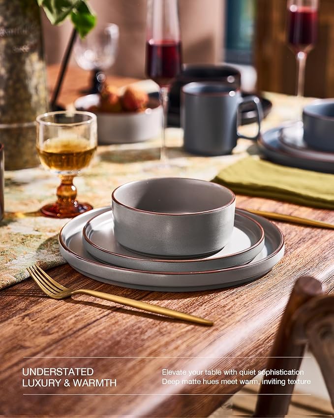 Famiware Nebula Ridge Stoneware Dinnerware Sets for 8, 24 Pieces Plates and Bowls Sets, Dishes Set, Microwave and Dishwasher Safe Kitchen Plates, Multi-color