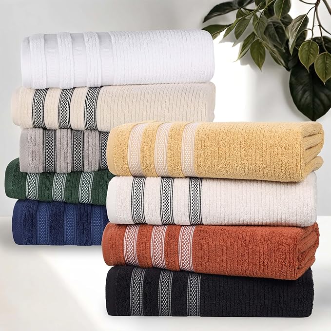Superior Cotton Face Towel/Washcloth Set, Zero Twist, Ribbed Geometric, Small Facial Towels, Spa, Hotel, Guest, Home, Bathroom Basics, Plush Soft Absorbent, Luxury Quick Drying, Set of 12, Stone