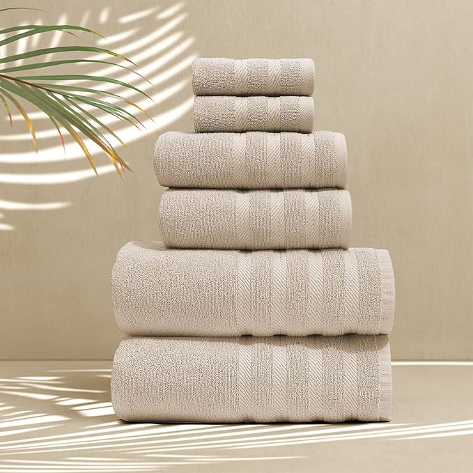 Hearth & Harbor Bath Towels for Bathroom - 100% Ring Spun Cotton Luxury Bathroom Towels - Soft & Highly Absorbent Bath Towels Set, 6 Piece Set, Beige