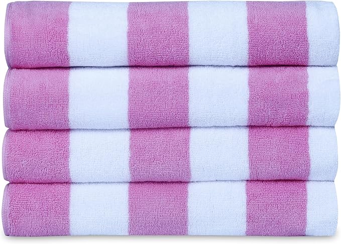 Casa Lino Large Beach Towel Set - Beach Towels Oversized - Highly Absorbent & Quick Dry Pool Towels - Soft 100% Cotton Large Bath Towel Set - 60" x 30" - Pack of 4 - (Camelia Pink)