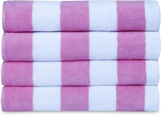 Casa Lino Large Beach Towel Set - Beach Towels Oversized - Highly Absorbent & Quick Dry Pool Towels - Soft 100% Cotton Large Bath Towel Set - 60" x 30" - Pack of 4 - (Camelia Pink)