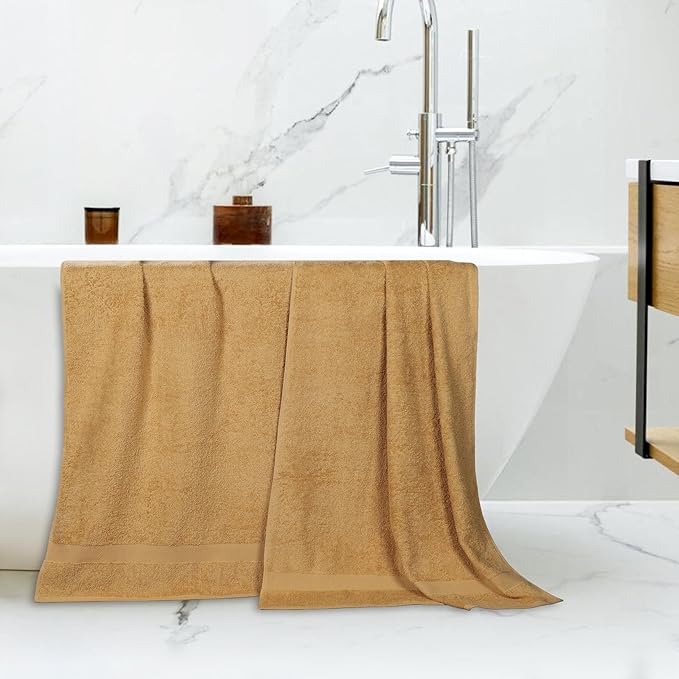 Superior 2-Piece Cotton Bath Sheet Set, Large Towels for Body, Quick Dry, Bathroom Essentials, Guest/Master Bath, Shower, Home Accessories, Apartment, Airbnb, Franklin Collection, Gold