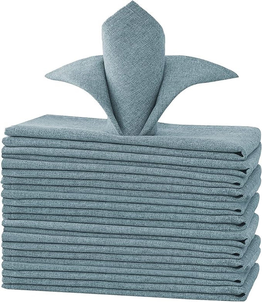 H.VERSAILTEX Linen Textured Cloth Napkins Set of 12 (18" X 18") Linen Textured Dinner Napkins Waterproof Extra Soft Thick Durable Reusable Napkins with Hemmed Edges, Heather Stone Blue