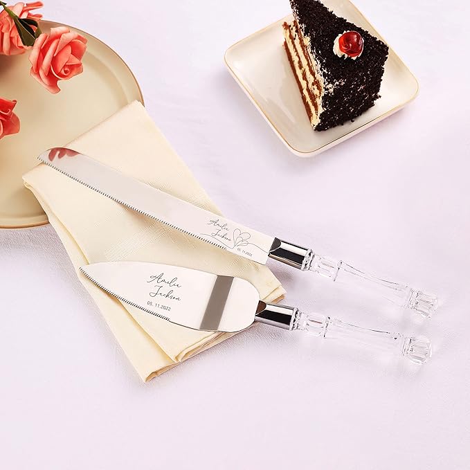 AW BRIDAL Personalized Cake Knife and Server Wedding - Cake Knife 13.2 Inch, Cake Server 10.8 inch - Wedding Engagement Gifts for Couples//DK2201CPP97//