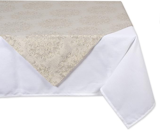 DII Holiday Dining Table Linen Sparkle Metallic Kitchen Décor, Table Topper, 40x40, Jacquard Snowflakes