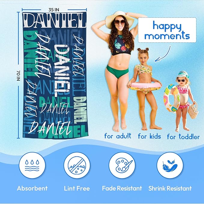 JML Personalized Beach Towel with Name, Custom Beach Towel with Name, Customized Microfiber Pool Towel, Quick Dry & Absorbent Swim Towel for Adult,Anniversary, Birthday, Summer Holiday,Vacation