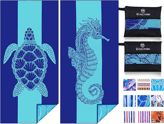 2 Pack Microfiber Lightweight Beach Towel 71"x32" Oversized Extra Large Thin Sand Free Towels Travel Swim Pool Yoga Gym Camping for Adults Women Men Beach Essentials Accessories Vacation Gift