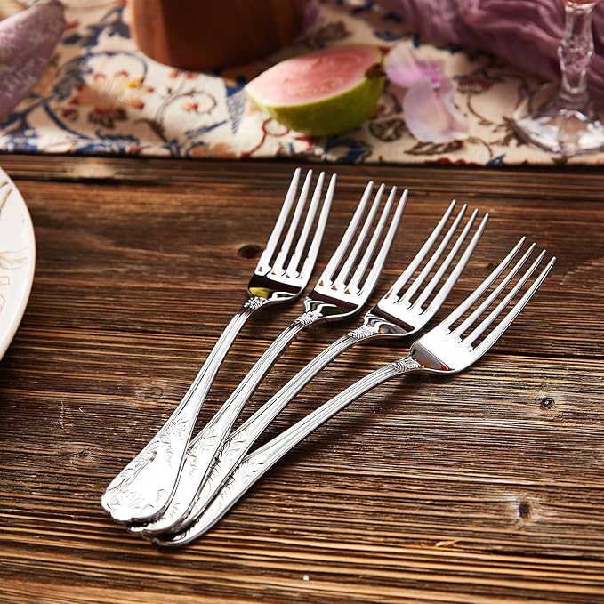 KEAWELL Premium Regalia Set of 4 Forks 7.4-Inch – Ornate 18/10 Stainless Steel Silverware with European Vintage Embossed Handles, Dishwasher Safe for Elegant and Formal Entertaining (4, Salad Forks)