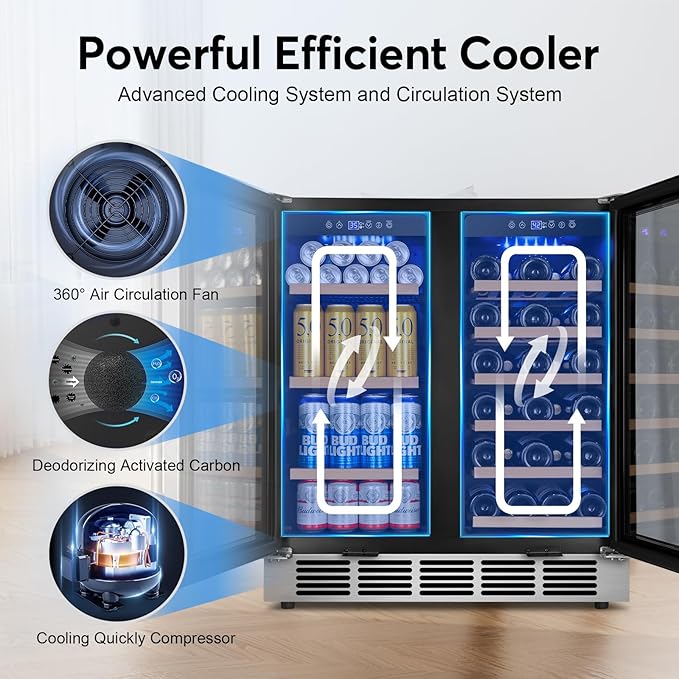 30" Wine and Beverage Refrigerator - Dual Zone Wine and Beverage Cooler, Under Counter/Freestanding Wine and Beer Fridge Holds 29 Bottles & 110 Cans - Ideal for Home, Bar, and Office-Premium Cooling