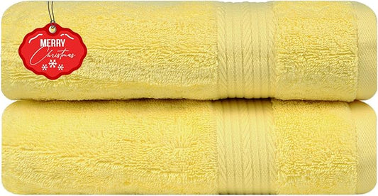 Ample Decor Bathroom Hand Towels 18 X 28 Inch 600 GSM 100% Cotton, Highly Absorbent - 2 Pcs Yellow