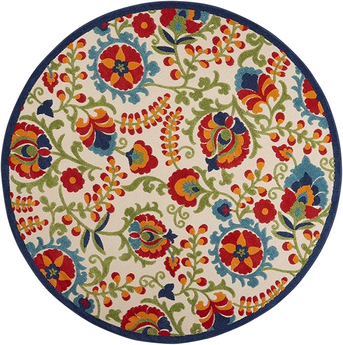 Nourison Home Aloha Multicolor 7'10" x Round Area Rug - Easy Clean, Non Shedding, Bed Room, Living Room, Dining Room, Kitchen (8' x Round)