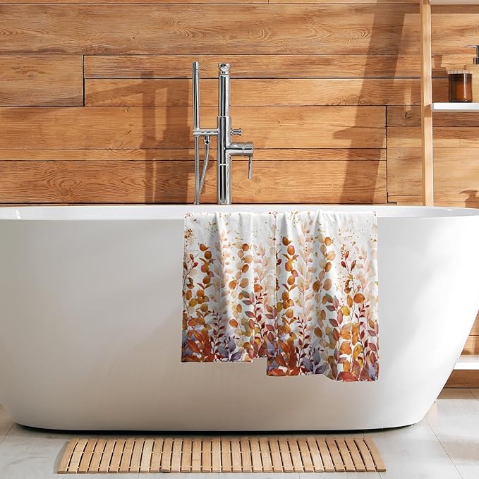 Imiss Orange Eucalyptus Hand Towel - Watercolor Autumn Plant Leaves Dish Towels Soft Absorbent Tea Towels Multipurpose for Gym,Spa,Hotel Decor，2Pcs