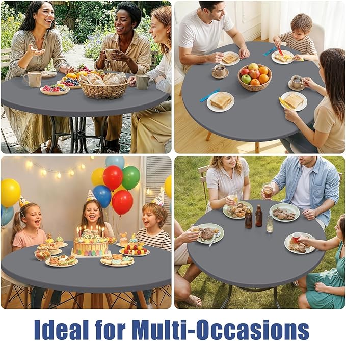 Round Spandex Tablecloth, Elastic Fitted Waterproof Tablecloths for 18"-24" Tables, Stretch Washable Picnic Table Cover for Camping, Dining, Indoor and Outdoor, Grey