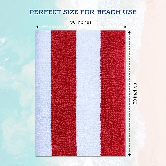 Casa Lino Large Beach Towel Set - Beach Towels Oversized - Highly Absorbent & Quick Dry Pool Towels - Soft 100% Cotton Large Bath Towel Set - 60" x 30" - Pack of 4 - (Calementine Sea Red)