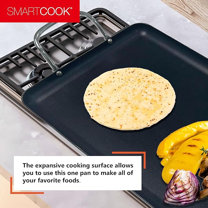17inch Nonstick Aluminum Double Griddle Pan, Comales para Tortillas Griddle Pan Burner Skillet with Handles for Stove Top - Coating & Heat Resistant for Frying, Searing, Grilling, Browning Cook
