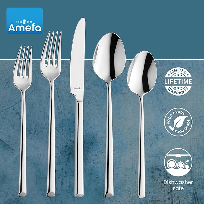 Amefa Metropole 20-Piece Flatware, Set for 4 – Stainless Steel Silverware, High-Gloss Mirror Finish, Rust-Resistant Cutlery with Forks, Knives, Spoons, Salad Forks & Teaspoons for Dining & Home Meals