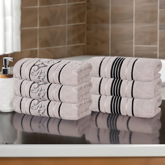 Superior Cotton Hand Towel Set, Small Towels, Plush Soft Absorbent Bathroom Basics, Home Essentials, Spa, Salon, Hotel, Kitchen, Luxury Quick Drying, Zero Twist Assorted Floral Set of 6, Platinum