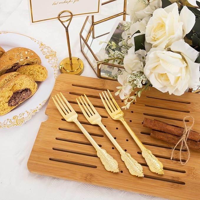 Ciaell 200PCS Gold Plastic Forks - Heavy Duty Plastic Forks - 7.48 Inch Heavyweight Gold Forks - Disposable Dessert Forks Perfect for Parties & Weddings & Dinners