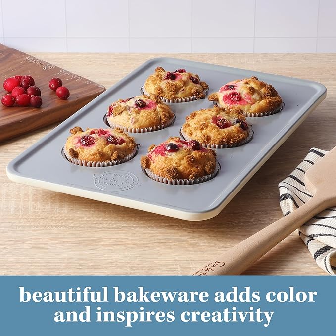 Sur La Table Kitchen Essentials Bake Sale 6 Cup PFOA, PFAS, PTFE Free Nonstick Round Muffin/Cupcake Pan - Linen White