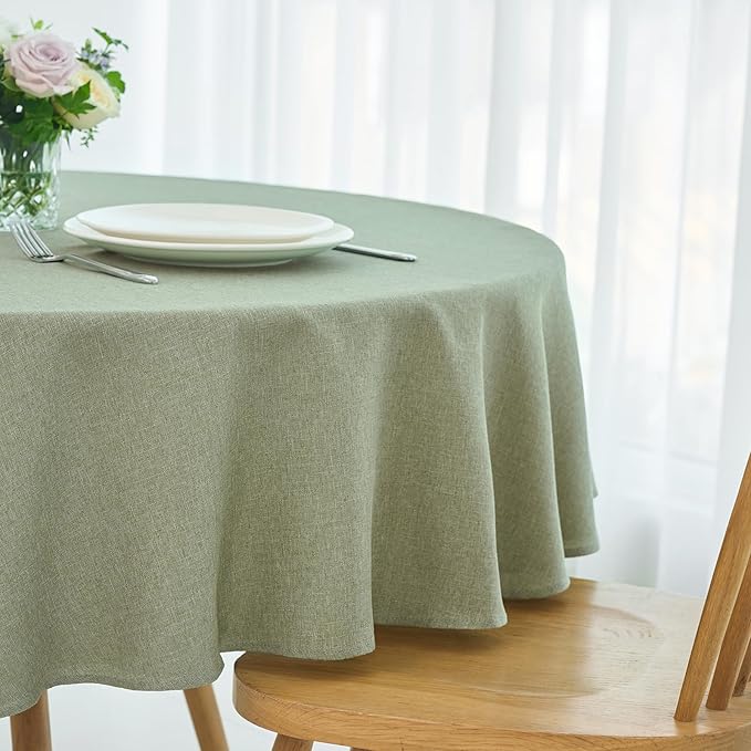 maxmill Linen Textured Tablecloth Spill-Proof Stainproof Wrinkle Free Washable Fabric Table Cloth for Circular Table Cover, Dining Room Buffet Banquet Party Holiday Dinner, Round 70 Inch Sage Green