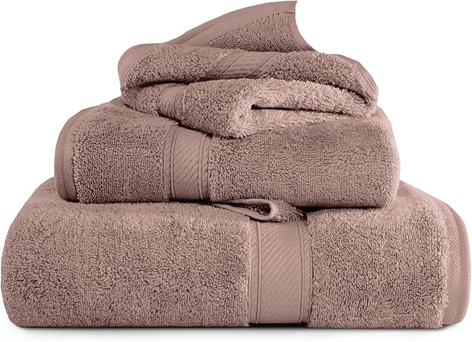 Superior Egyptian Cotton Pile 3-Piece Towel Set, 1 Bath, 1 Hand, 1 Face Towel/Washcloth, Heavyweight, Ultra Soft Luxury Towels, Thick Plush Essentials, Guest Bath, Spa, Hotel Bathroom, Muted Mauve