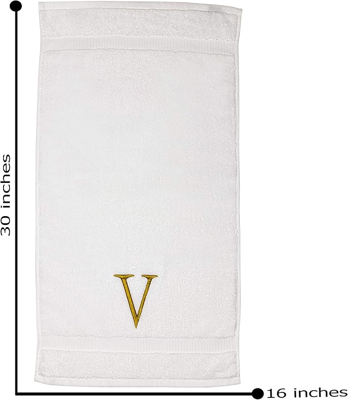 Monogrammed Hand Towels for Bathroom - Luxury Hotel Quality Personalized Initial Decorative Embroidered Bath Towel for Powder Room, Spa - GOTS Organic Certified - Set of 2 Gold Letter V
