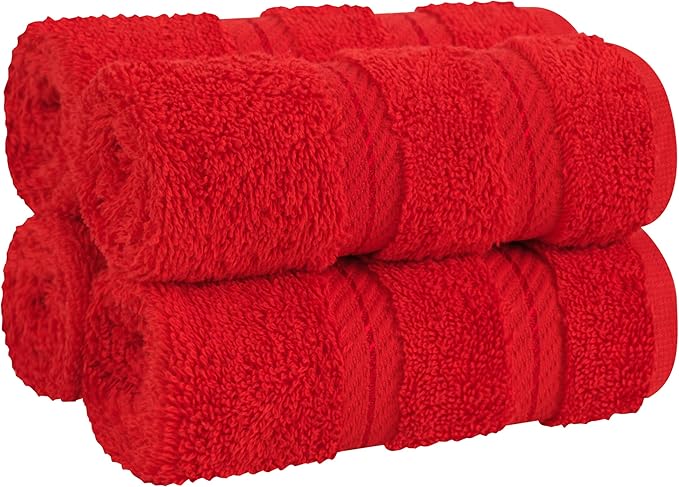 American Soft Linen Luxury Washcloths for Bathroom, 600 GSM 100% Cotton 4 Piece Turkish Wash Cloth Set, 13x13 in Soft Rags for Body and Face, Red Washcloths