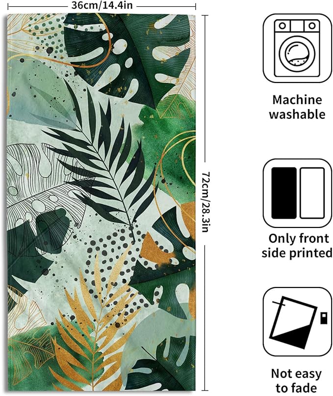 Imiss Tropical Palm Leaf Hand Towels Set of 2 Green Gold Boho Leaves Fingertip Small Bath Towels Dish Towel for Hotel Spa Gym Decor, 14.4 x 28.3 Inch