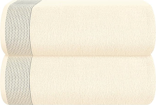 Belizzi Home Cotton 2 Pack Oversized Bath Sheet 35 x 70, Large Bath Sheet, Ultra Absorbent, Compact, Eco-Friendly and 100% Recyclable, Quick Drying and Lightweight Towel - Ivory